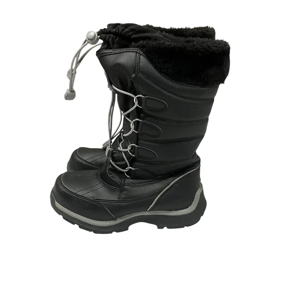 Lands End Snow Flurry Insulated Winter Boots Black Faux Fur US 1M 511735